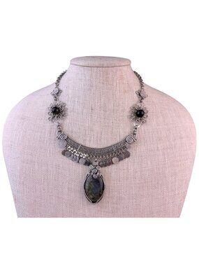 Kirks Folly Womens Silver Tone Labradorite Wire-Wrapped Statement Necklace